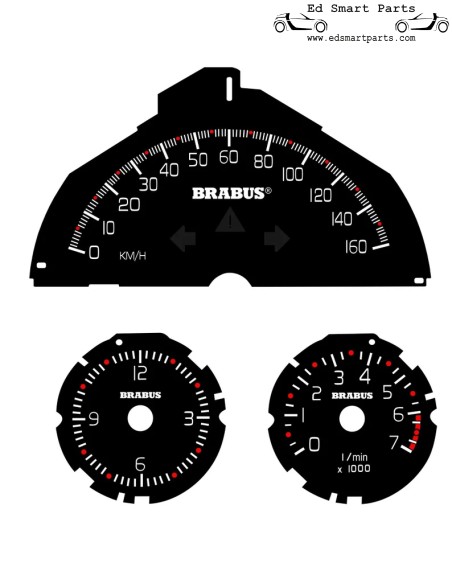 Ensemble complet de plaques de compteur de vitesse Smart ForTwo style Brabus 160 km/heure