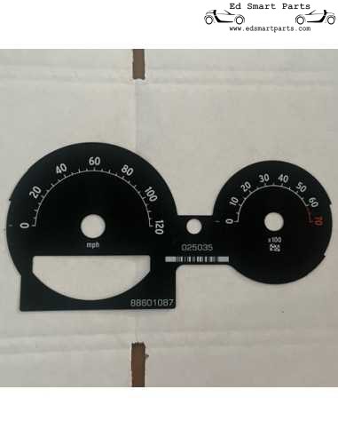 OEM smart roadster placa de discagem speedo preta MILES/HOUR