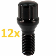 Lot de 12 boulons de roue noirs à 6 cannelures M12X1,5x24 mm pour modèles Smart Roadster et ForTwo