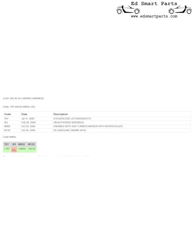 SMART FORTWO 451 KABELBAUM HAUPTKABELBAUM