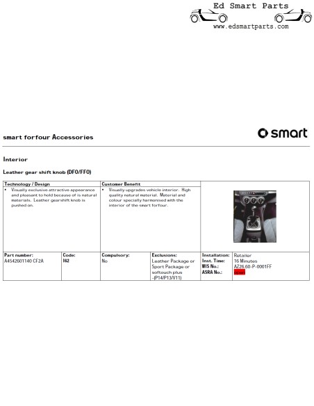 Pomello del cambio in pelle Smart Forfour 454