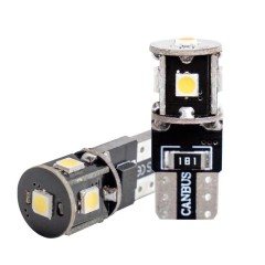 Ampoules Simoni Racing T10 5 LED « Canbus sans polarité » - Haute luminosité Superwhite - Lot de 2 pièces
