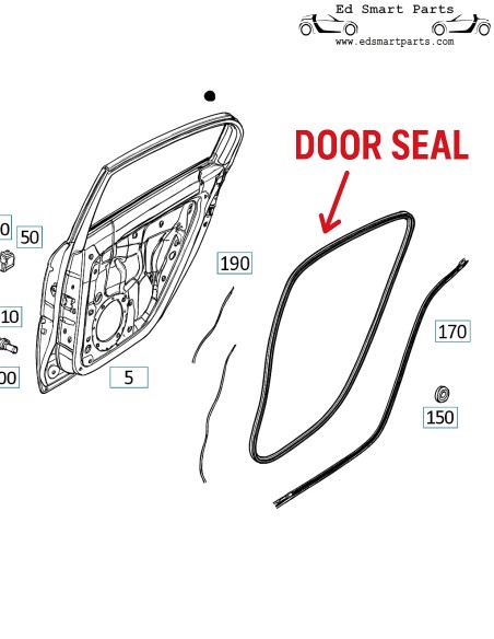 smart forfour 453, guarnizione porta posteriore, guarnizione, porta sinistra, porta destra, guarnizione porta