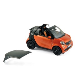 Miniatura Norev Smart 453 Fortwo Cabrio, escala 1:43, laranja/preta.