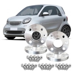 Kit de espacadores de rodas em alumínio para Smart ForTwo 453 - 4x16,5mm, incluindo parafusos de roda.