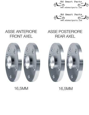 Aluminium wielspacerset voor Smart ForTwo 453 - 4x16,5mm inclusief wielbouten
