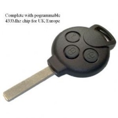 Smart ForTwo 451 3 pulsanti chiave telecomando sostitutiva con tre pulsanti neri, completo di elettronica e lama grezza