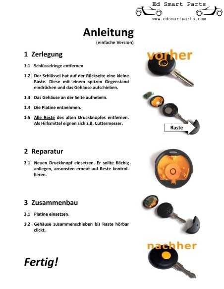 Smart ForTwo 450 sleutelhanger oranje knop