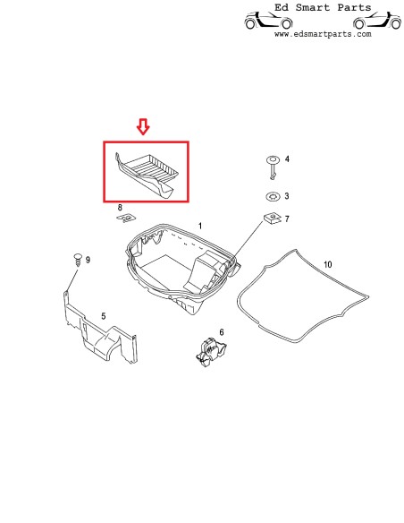 Novo Smart Roadster 452 TRIM COMPARTIMENTO DE BAGAGEM CARPETE