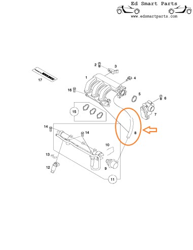 Smart Roadster e ForTwo 450 TUBO DEL VUOTO DAL REGOLATORE DI PRESSIONE AL TUBO DI ASPIRAZIONE