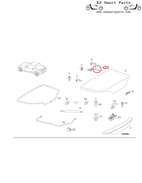 New Genuine Smart Roadster 452 Notch Seal Hinge Rear Lid