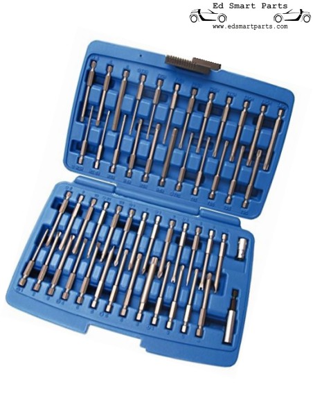 Juego de puntas largas para tornillos de seguridad, color plata y azul