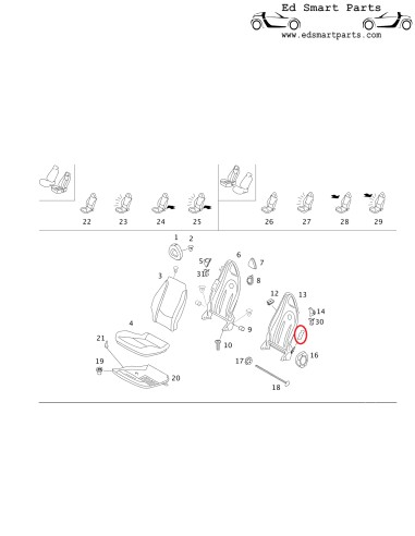 Copertura di rilascio della maniglia del sedile per smart roadster e fortwo 450