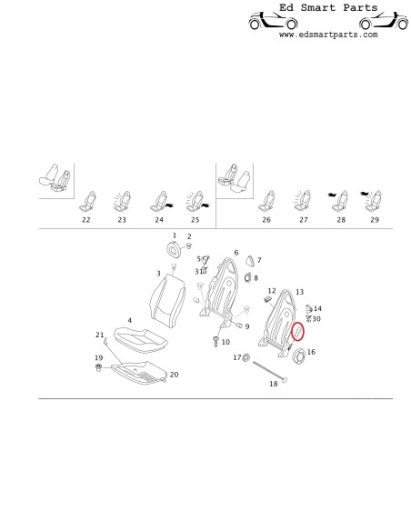 Copertura di rilascio della maniglia del sedile per smart roadster e fortwo 450