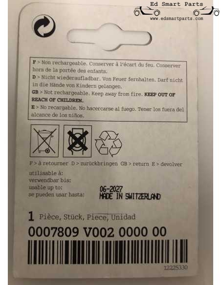OEM car key fob battery suitable for 3-button transmitter on the 450 fortwo and 452 roadster