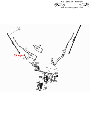 New Windscreen wiper arm securing nut covers suitable for Smart 453 ForTwo and ForFour