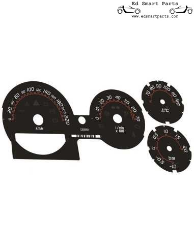 Conjunto completo de placas de mostrador de velocímetro estilo Brabus Smart Roadster 220 KM/HORA