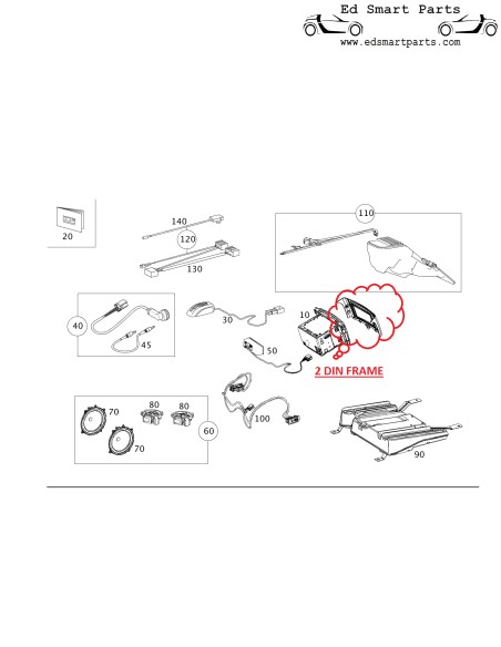 Smart ForTwo 451 facelift modelo a partir de 9-2010 montaje Marco Autorradio 2X Din